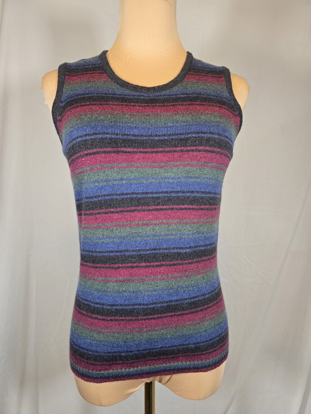 Striped Knit Sweater Vest - Multicolor Wool